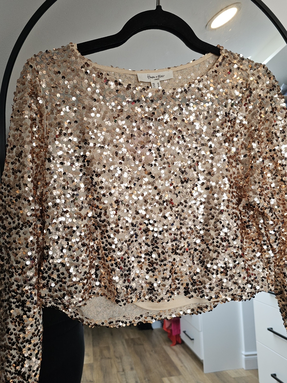 Hannah & Bronte Rose Gold Sequin Long-Sleeve Crop Sweatshirt